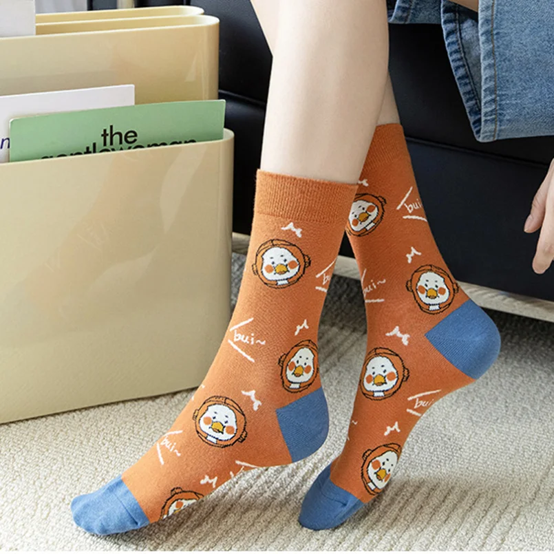 

Women Funny Sock Happy Cartoon Duck Ladies Plaid Short Creative Japanese Harajuku Korean Style Cotton Summer Sock Novelty Female