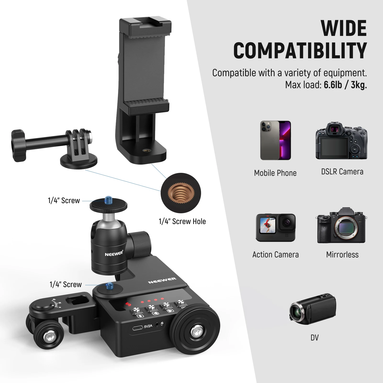 NEEWER motorized camera dolly with app control ultra silent slider for GoPro Hero 12 iPhone 15 Pro Max Samsung S23