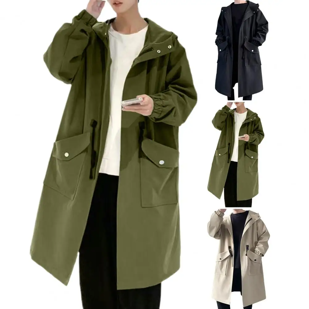 Description Picture 2 of itemMen Hooded Windbreaker Stylish Men's Hooded Trench Coat with Zipper Closure Big Pockets Windproof Streetwear Jacket for Men