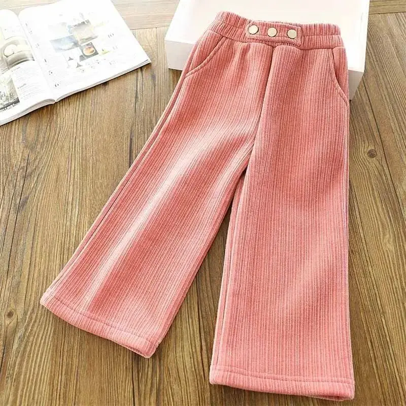 Autumn Winter Girls Fashion Thicken Warm Fleece Pant Baby Kids Children Casual Trousers 110-160cm
