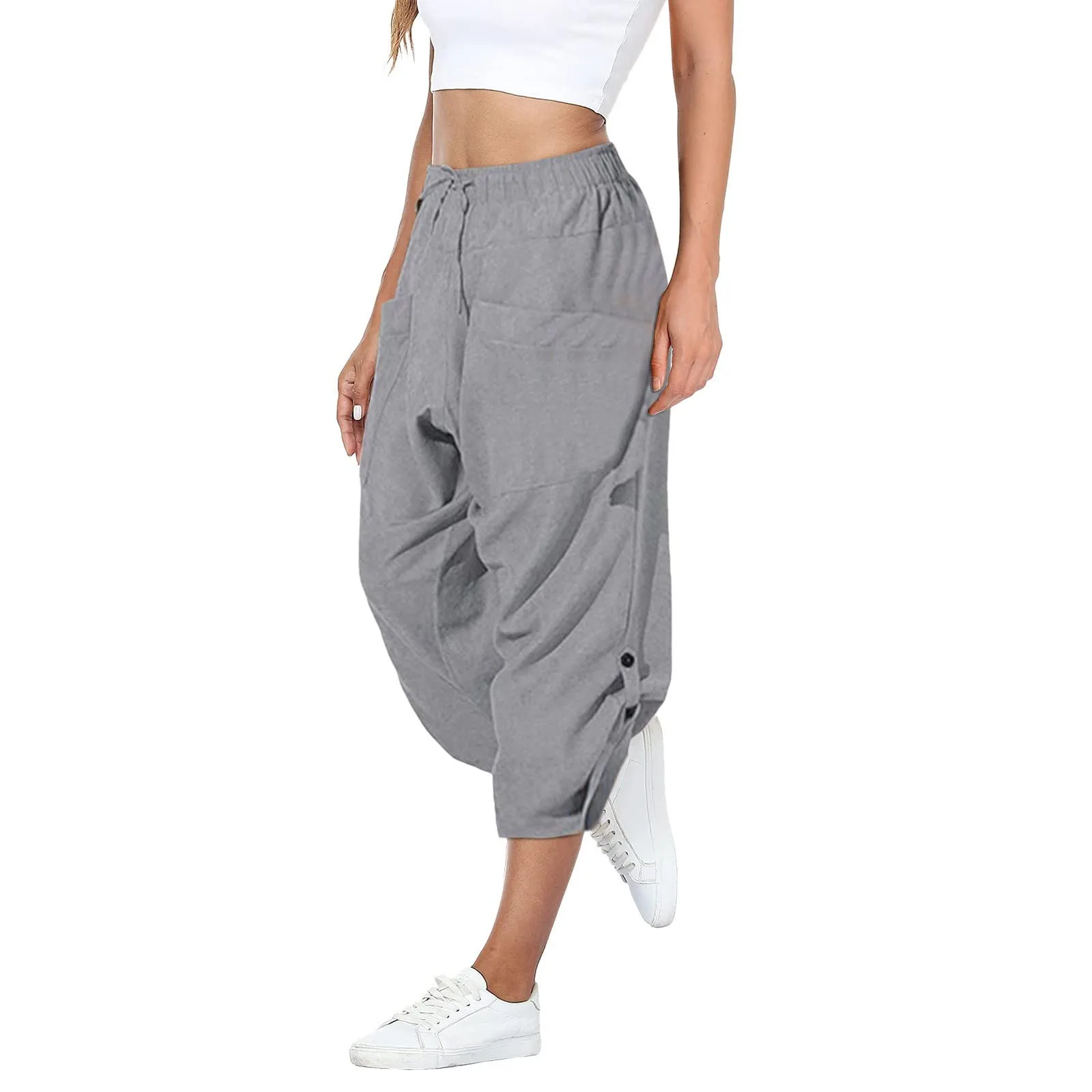 

Women's Linen Pants Summer Women's Casual Drawstring Elastic Waist Casual Loose Sweatpants vetements femme