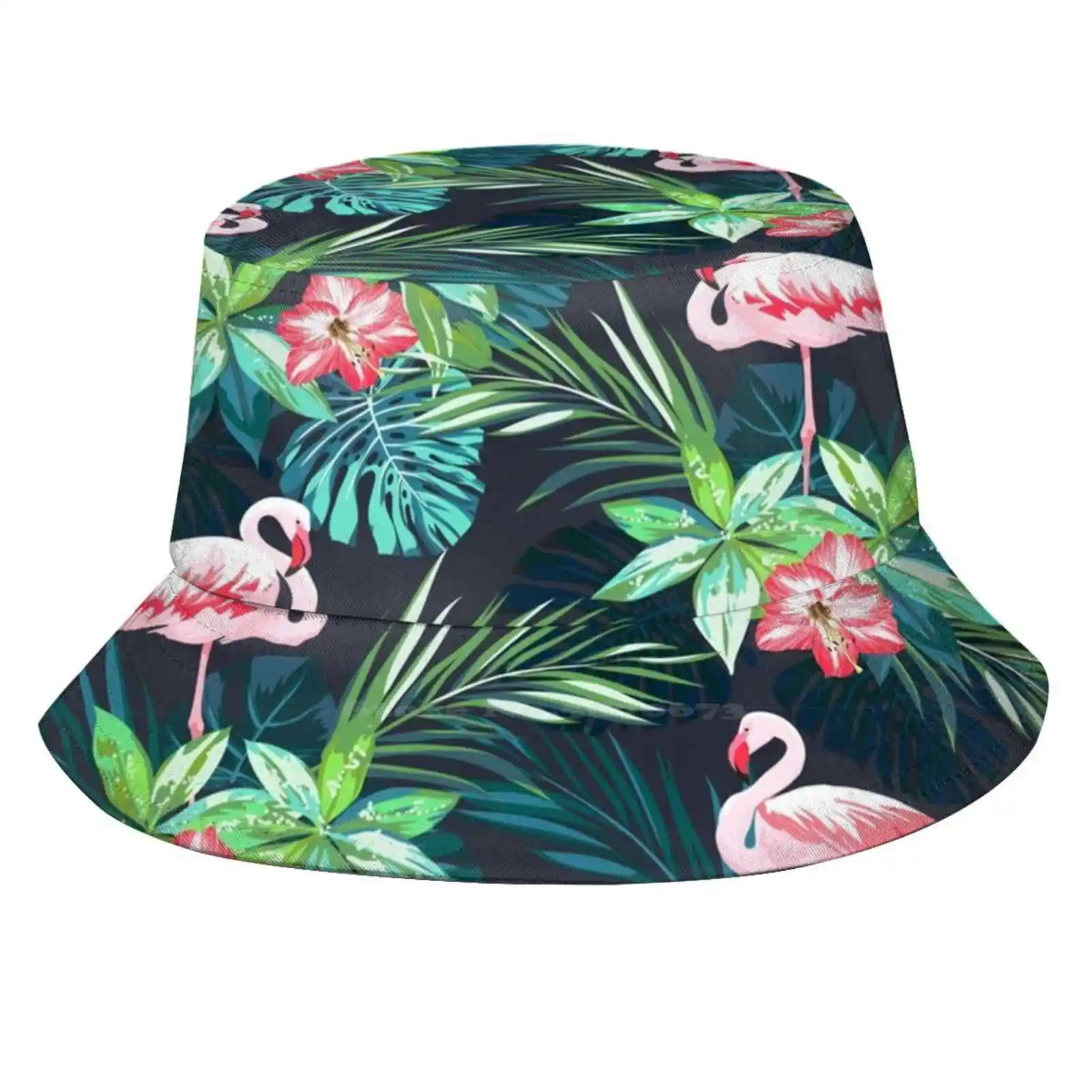 Bright Flamingos Causale Cap Secchielli Cappello Flamingo Bird Pattern Fashion Textile Tropical Tropical Exotic Palm Tree Leaf Floral