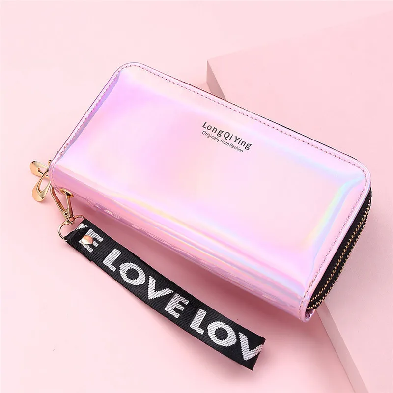 Double Zipper Women's Long Wallet Female Laser Soft PU Leather Coin Clutch Bag Large Capacity Business Card Holder New Arrival 2