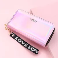 Double Zipper Women's Long Wallet Female Laser Soft PU Leather Coin Clutch Bag Large Capacity Business Card Holder New Arrival 2