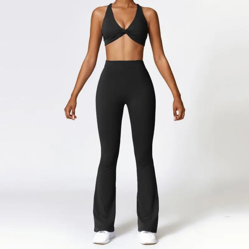 Sexy Cross Bra Back-v Sport Yoga Set Two Piece Workout Clothes for Women Quick Dry Outfit Fitness Gym Set Workout Tracksuit
