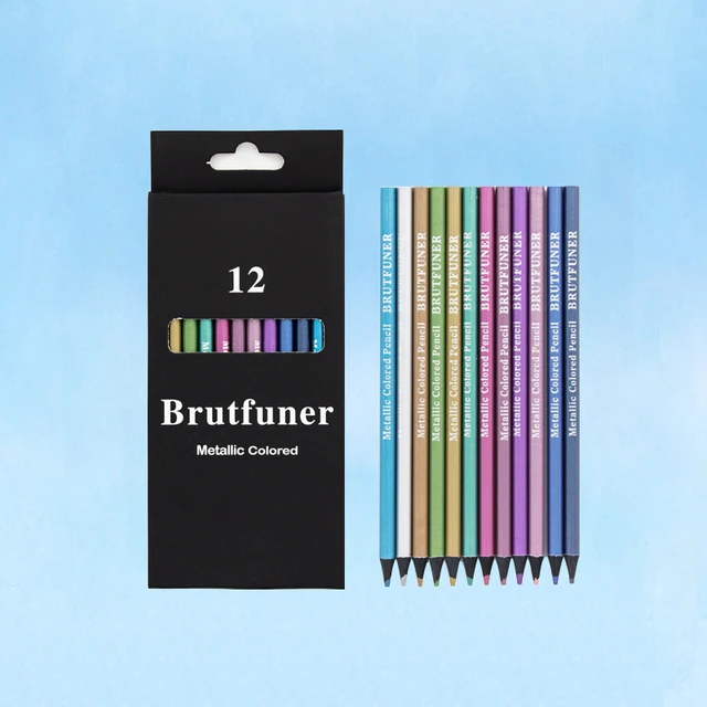 Brutfuner 12/48/120/160/260 Professional Oil Colored Pencils Wood Watercolor Pencils Drawing Pencil Set For School Art Supplies 12 Metallic colors