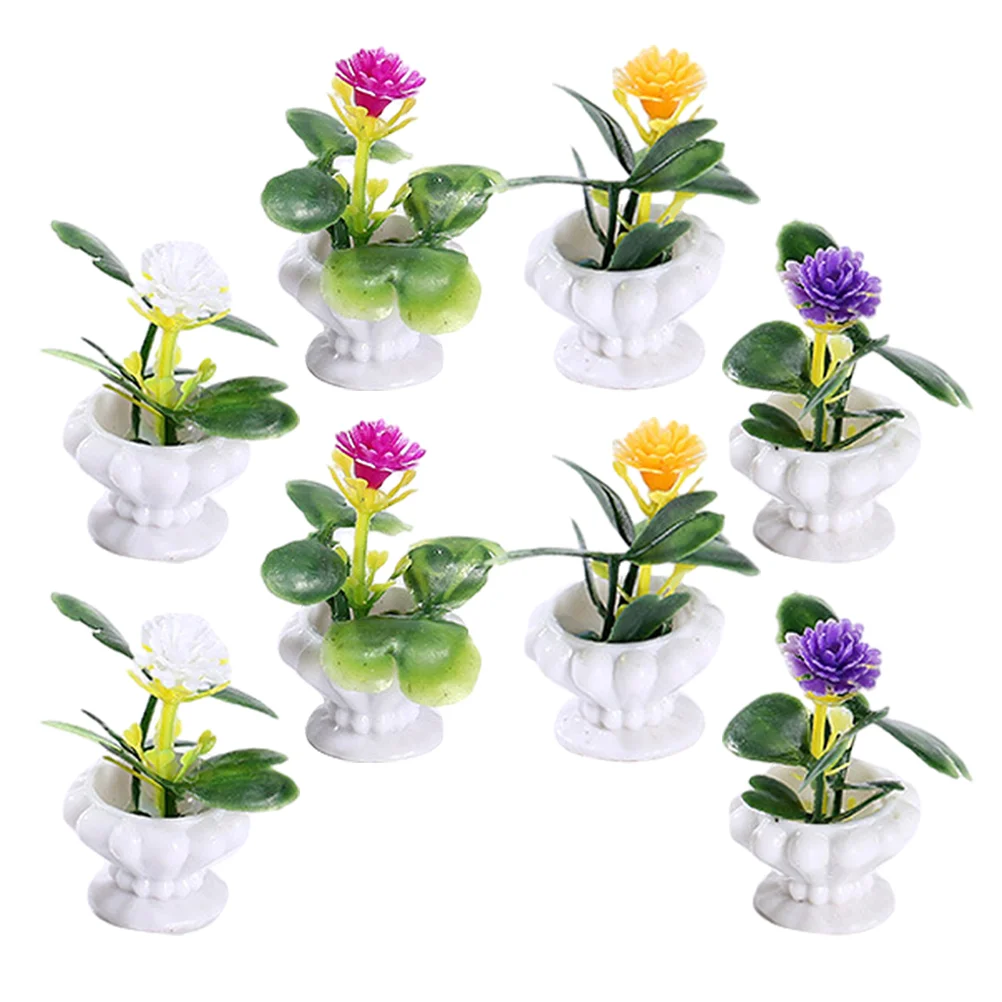 8 Pcs Artificial Potted Plant Bonsai Model Adornments DIY Miniature Plants Tiny House Decor Plastic