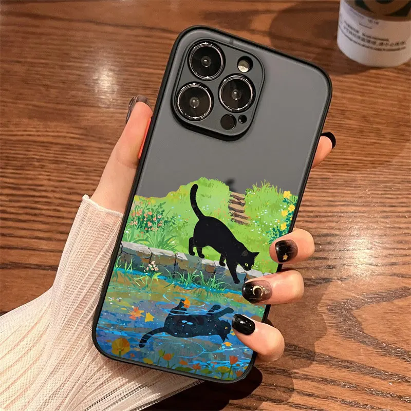 Black Cat Cartoon Shockproof Landscape Phone Case - Stylish Back Cover