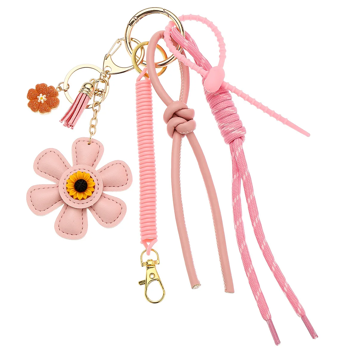 Sunflower Leather Bag Charm with Braided Rope - Fashionable Women's Keychain Accessory & Gift Wholesale