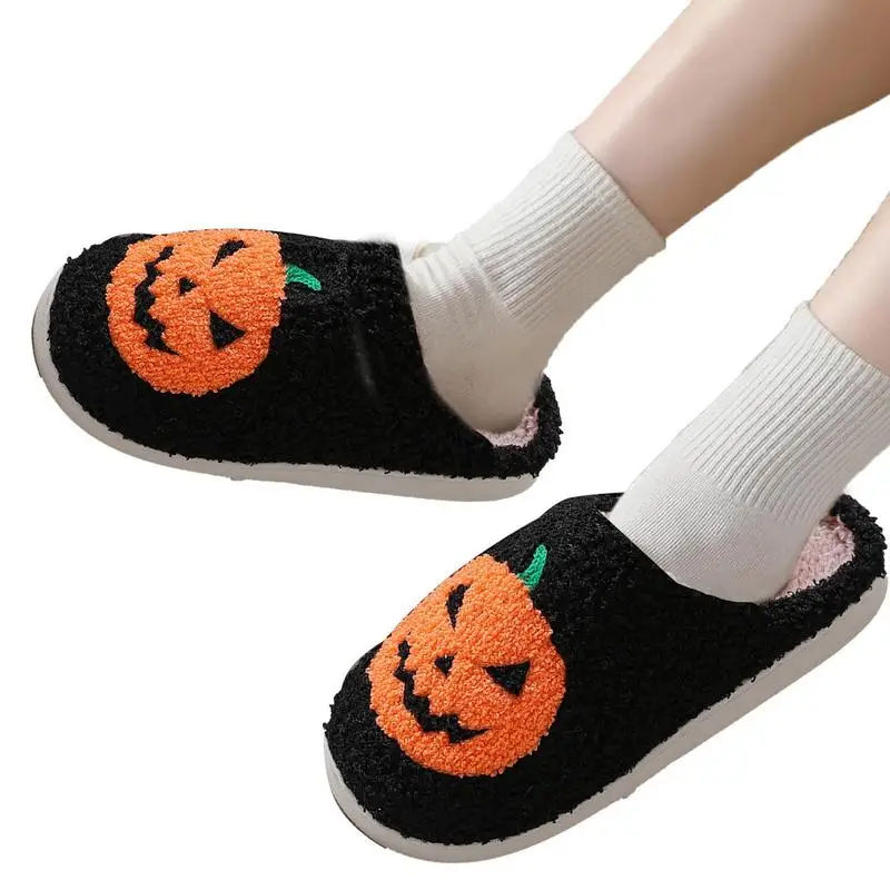 

Pumpkin Halloween Slippers Women Men Soft Plush Cozy Indoor Fuzzy Winter Home Footwear House Shoes Fashion For Gift