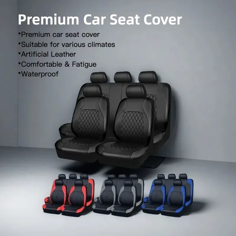 Premium Quilted PU Leather Car Seat Cover Set - Comfort Support, Universal Fit, 2/5-Seat