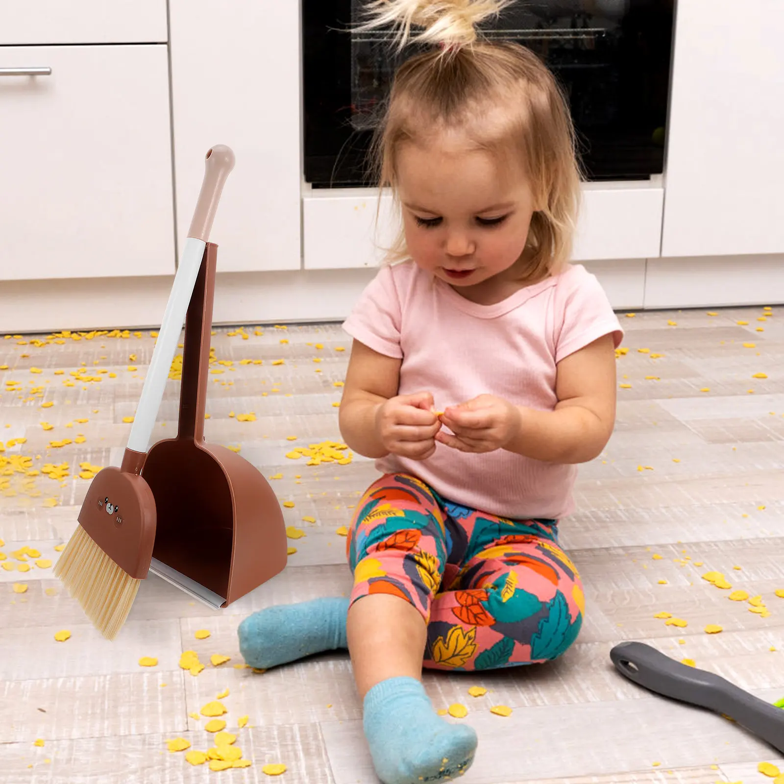1세트 어린이용 빗자루와 쓰레받기 세트, 소형 청소 세트, 플라스틱 소형 빗자루 쓰레받기 키트, 컴팩트하고 휴대하기 쉬운 손잡이, 밝은 색상, 가정용