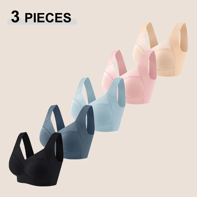 3Pcs/Set Sexy Lace Plus Size Sport Bra For Women Seamless Solid Color Push Up Underwear New Cozy Breathable Wire Free Brassiere 1