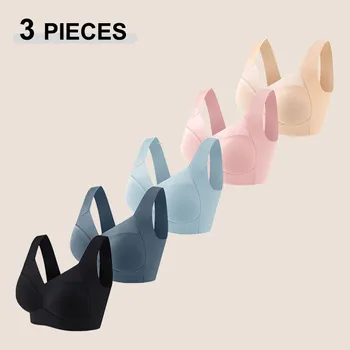 3Pcs/Set Sexy Lace Plus Size Sport Bra For Women Seamless Solid Color Push Up Underwear New Cozy Breathable Wire Free Brassiere 1