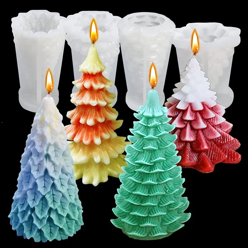 Hot 3D Geometric Pine Silicone Candle Mold DIY Christmas Tree Craft Gifts Making Aromath Soap Resin Molds Home Decor Supplies