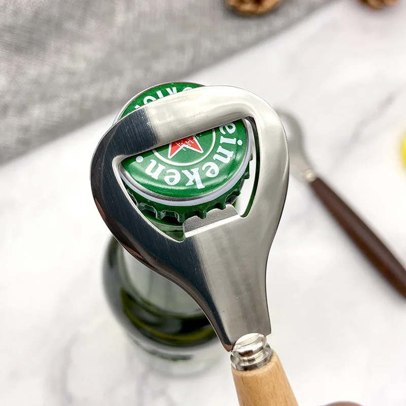 Stainless Steel Bottle Opener Beech Wood Handle Kitchen Tools Gadgets 1 Pcs bottle opener kitchen tools