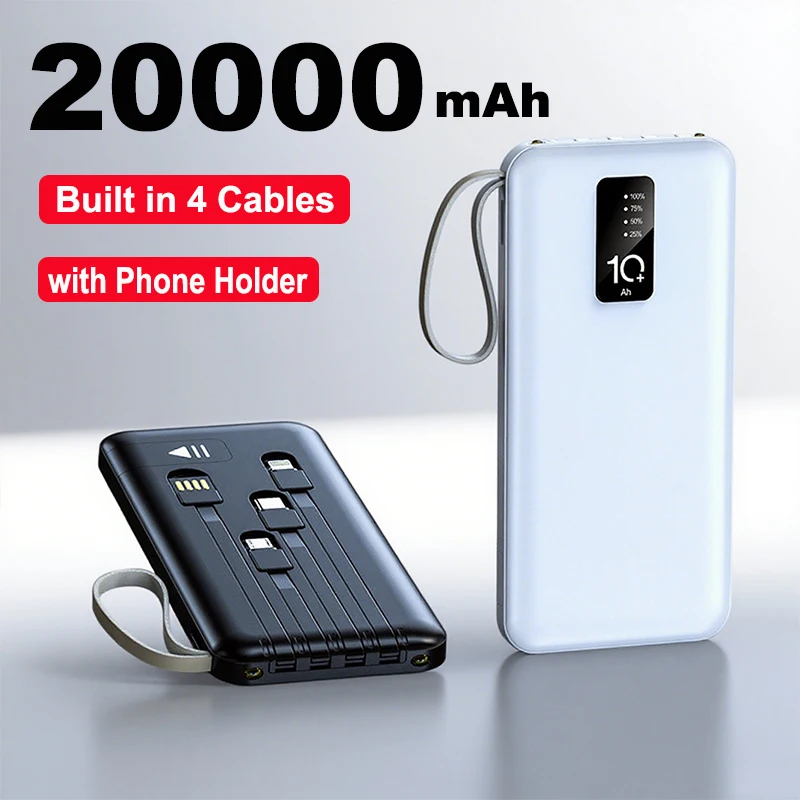 Power Bank 20000mAh Built In Cable Portable Charger Mobile Phone External Battery Fast Charger Powerbank For IPhone 16 Xiaomi Mi_voghion.com
