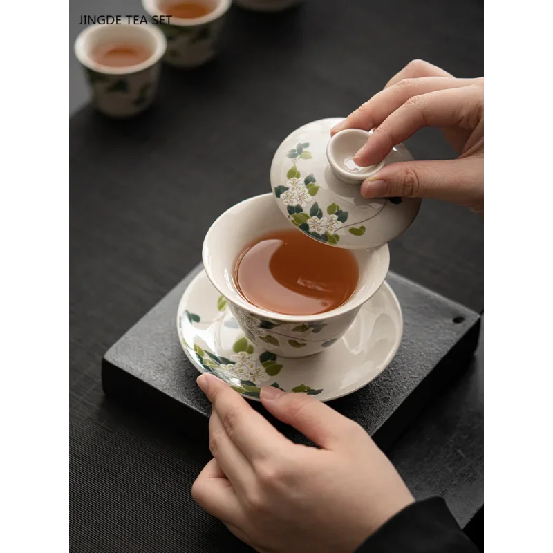 1PCS 140ml Exquisite Ceramic Teacup with Lid Handmade Beauty Gaiwan Home Master Cup Tea Infuser Traditional Tea Accessories