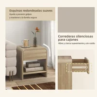 Homcom Набор из 2 прикроватных тумбочек Nordic с выдвижным ящиком с закругленными углами и открытой полкой 40X35X45 см, натуральный — изображение 6