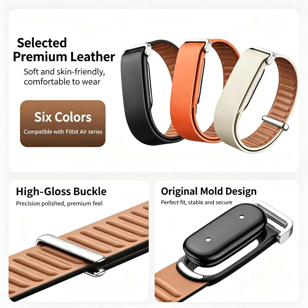 Genuine Leather Ultra-Thin Slide-Lock Smart Watch Strap Replacement Wristband
