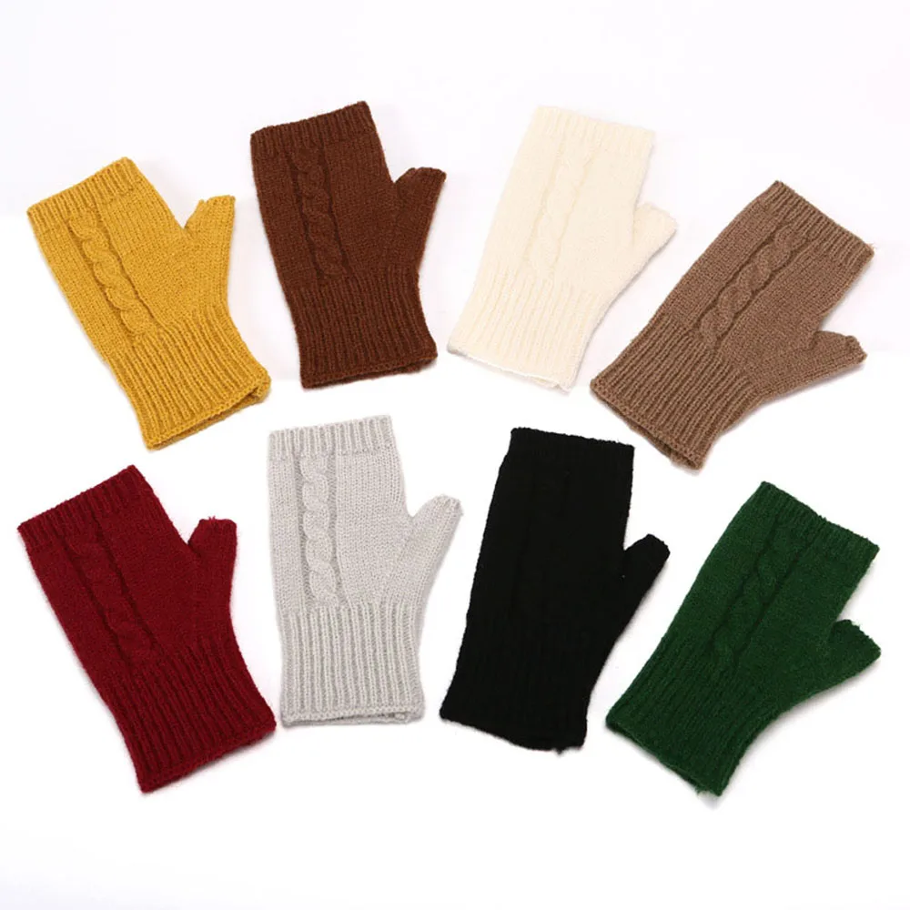 Women Long Fingerless Gloves Winter Mitten Knitted Warmer Arm Sleeve Thin Casual Soft Fingerless Unisex Gloves