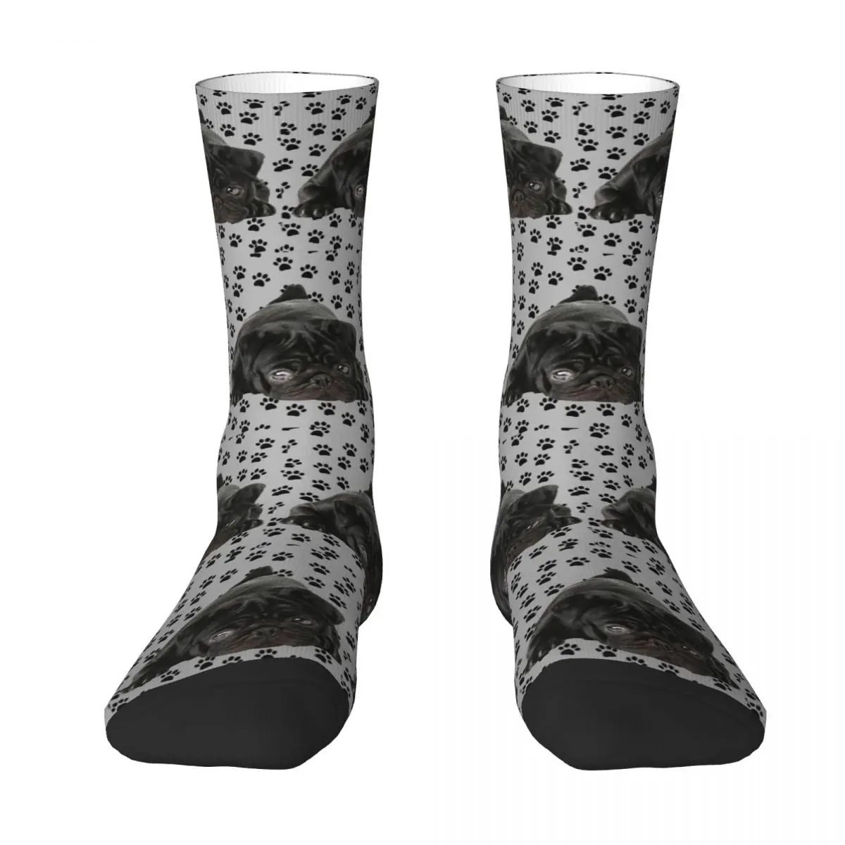 

Adorable Black Pug Socks Harajuku Sweat Absorbing Stockings All Season Long Socks Accessories for Man's Woman's Gifts