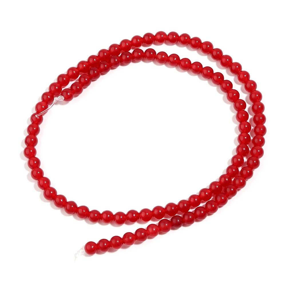 1 Strang runde Natursteinperlen, rote Farbe, Chalcedon-Steinperlen für Schmuckherstellung, DIY-Charm, Halskette, Armband, Zubehör – Detail 6