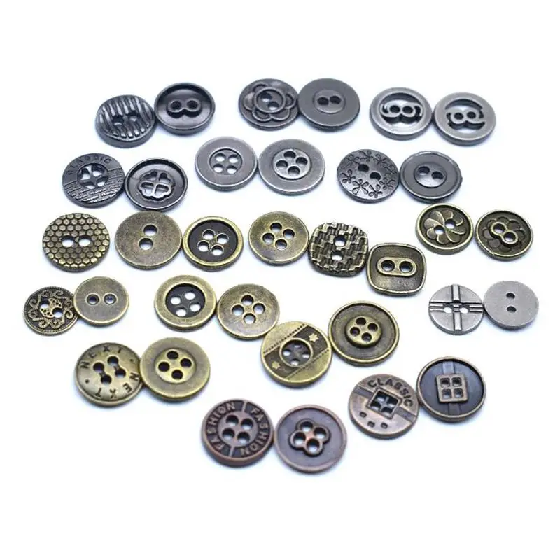 10 PCS Metal Buttons Suit Shirts Coats Sewing Round Retro 4-Hole Buttons  for Clothes Decoration Handmaking (Golden, 15mm)