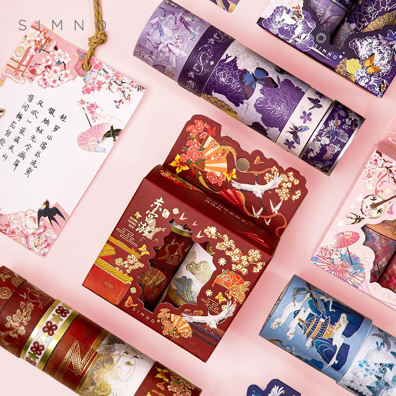 

5 Rolls Retro Decorative Sticker Antique Tape Exquisite Guofeng Gift Office Supplies Stickers Washi Tape Decorative Stickers