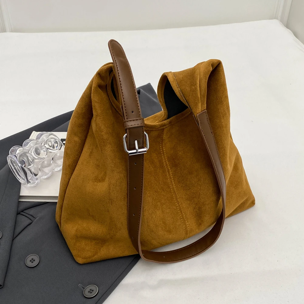 Borsa A Tracolla Donna In Pelle Scamosciata - Grande Capacità, Design Retrò, Colore Nero/marrone, Per Lavoro E Viaggi