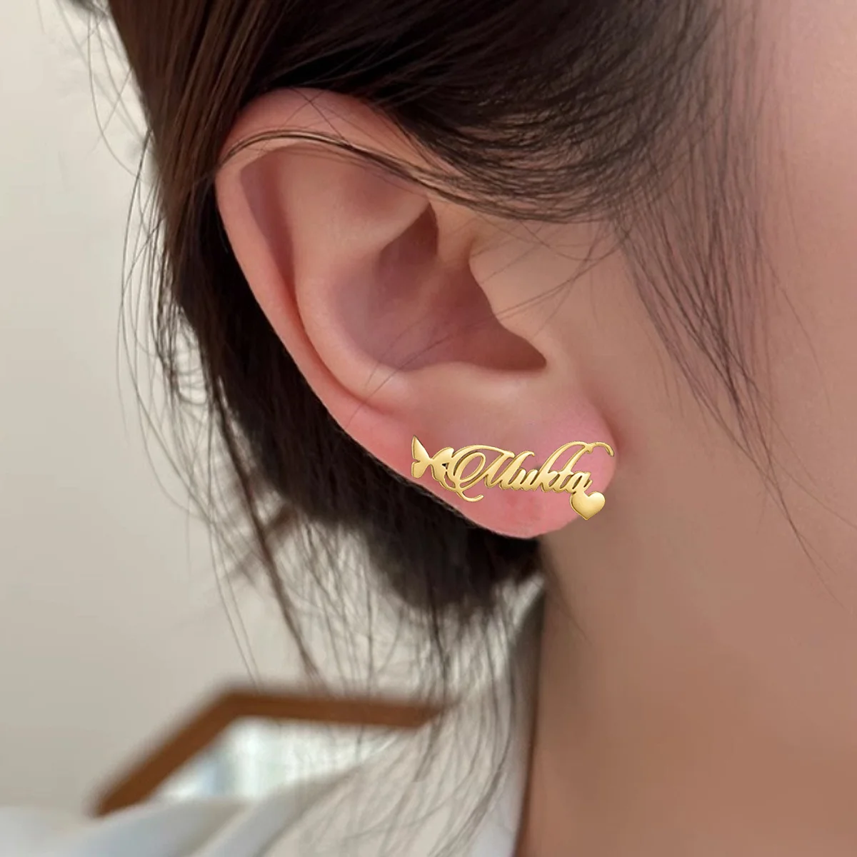 펑크 사용자 정의 Fishbone 이름 귀걸이 힙합 패션 고딕 할로윈 귀 스터드 여성을위한 맞춤형 스테인레스 스틸 쥬얼리