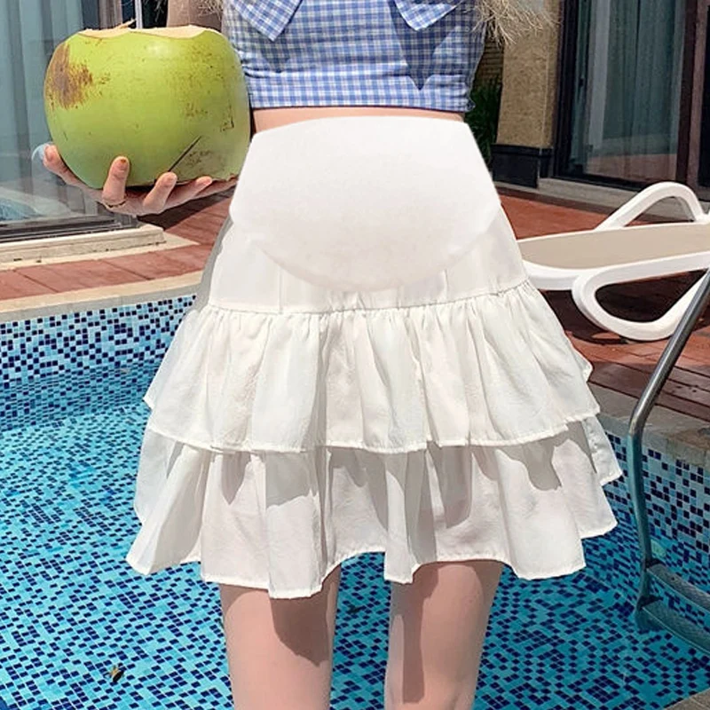 Wide Leg Loose Maternity Cake Skirts Summer Casual Outfit Elastic Waist Belly Clothes for Pregnant Women Pregnancy Belly Skirt