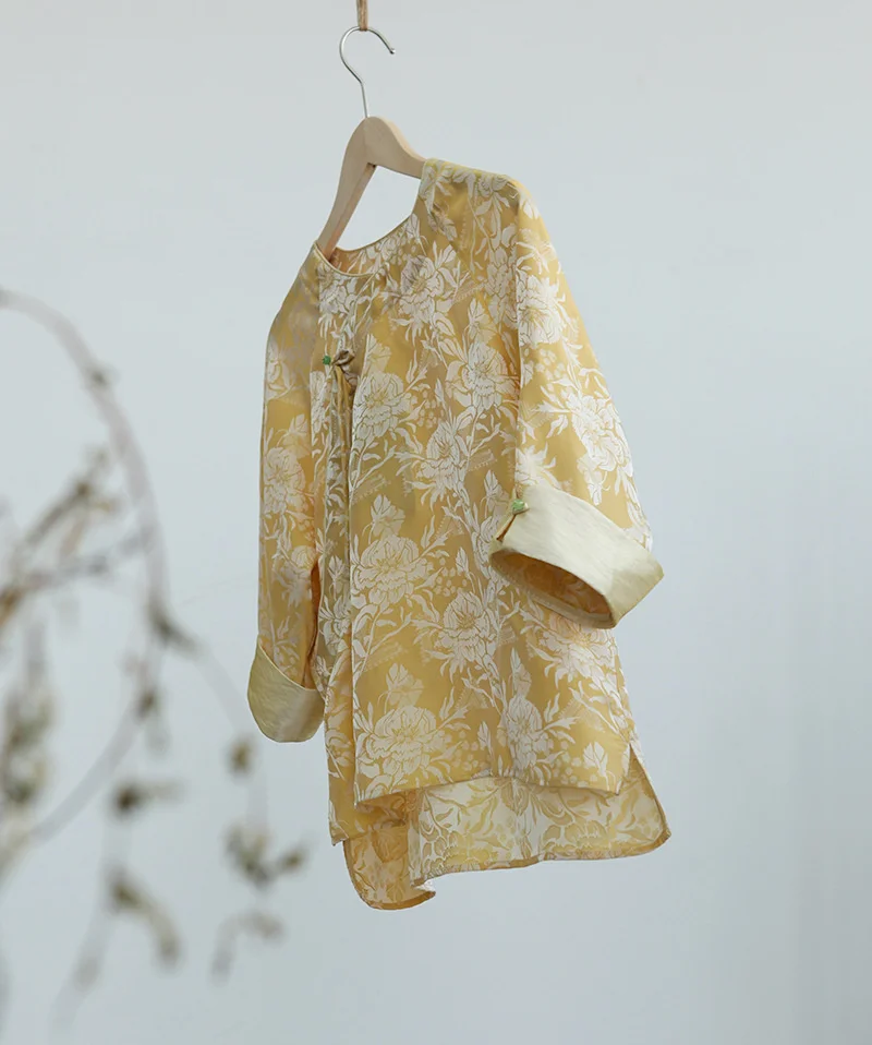 

Spring New Chinese Style Shirt Round Neck Human Silk Jacquard Small Top 221233