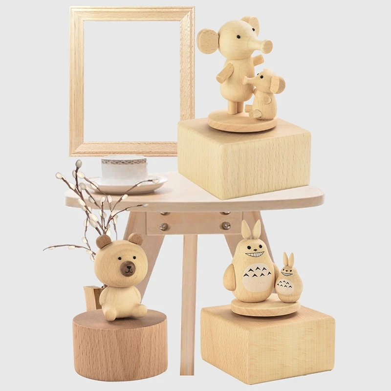 Cute Rotating Animal Music Box Castle in the Sky Children Toys Creative Gift Wooden DIY Music Box Craft Birthday Present music box carousel music box