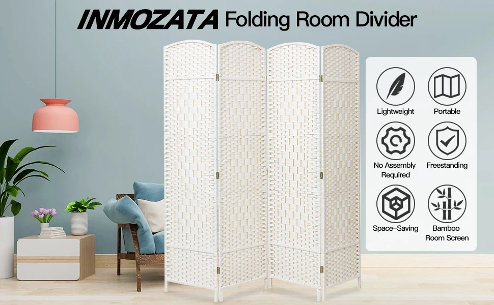 【Lifeideas】Folding Weave Fiber Room Divider Privacy Screen for Home