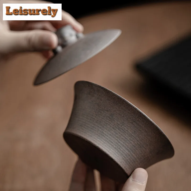 140ML Handmade Coarse Pottery Gaiwan Retro Old Rock Mud Little Bear Tea Tureen Tea Brewing Cover Bowl Kung Fu Tea Accessories