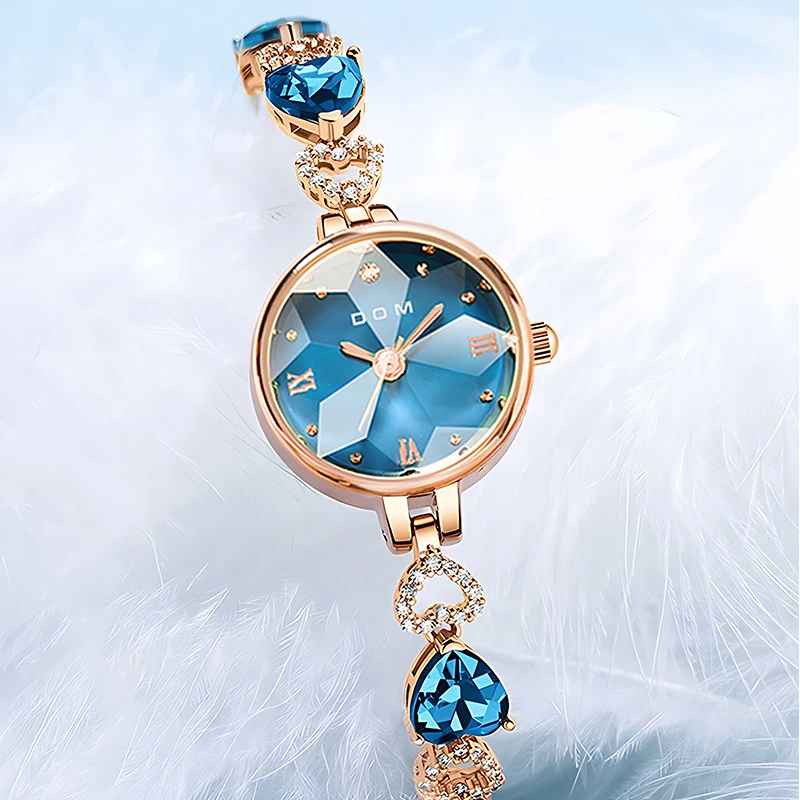 DOM Ladies Watch Quartz waterproof fashion casual blue eco-friendly bracelet Diamond cut Mirror surface G-1766G-2M