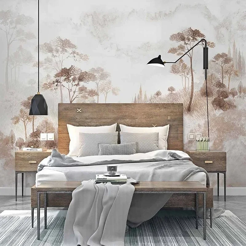 Wall Cloth Chinese Ink Retro Landscape Painting Living Room Bedroom Background Wallpaper for Bedroom Papel De Parede 3D