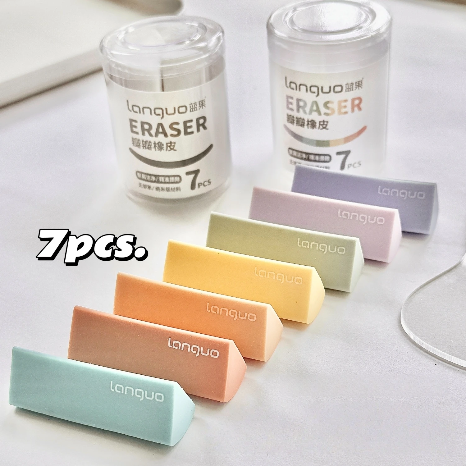 7pcs 모듬 무지개 색상 지우개 삼각형 연필 고무 세트 연필 F7895용 쉬운 그립 먼지 방지 청소 도구