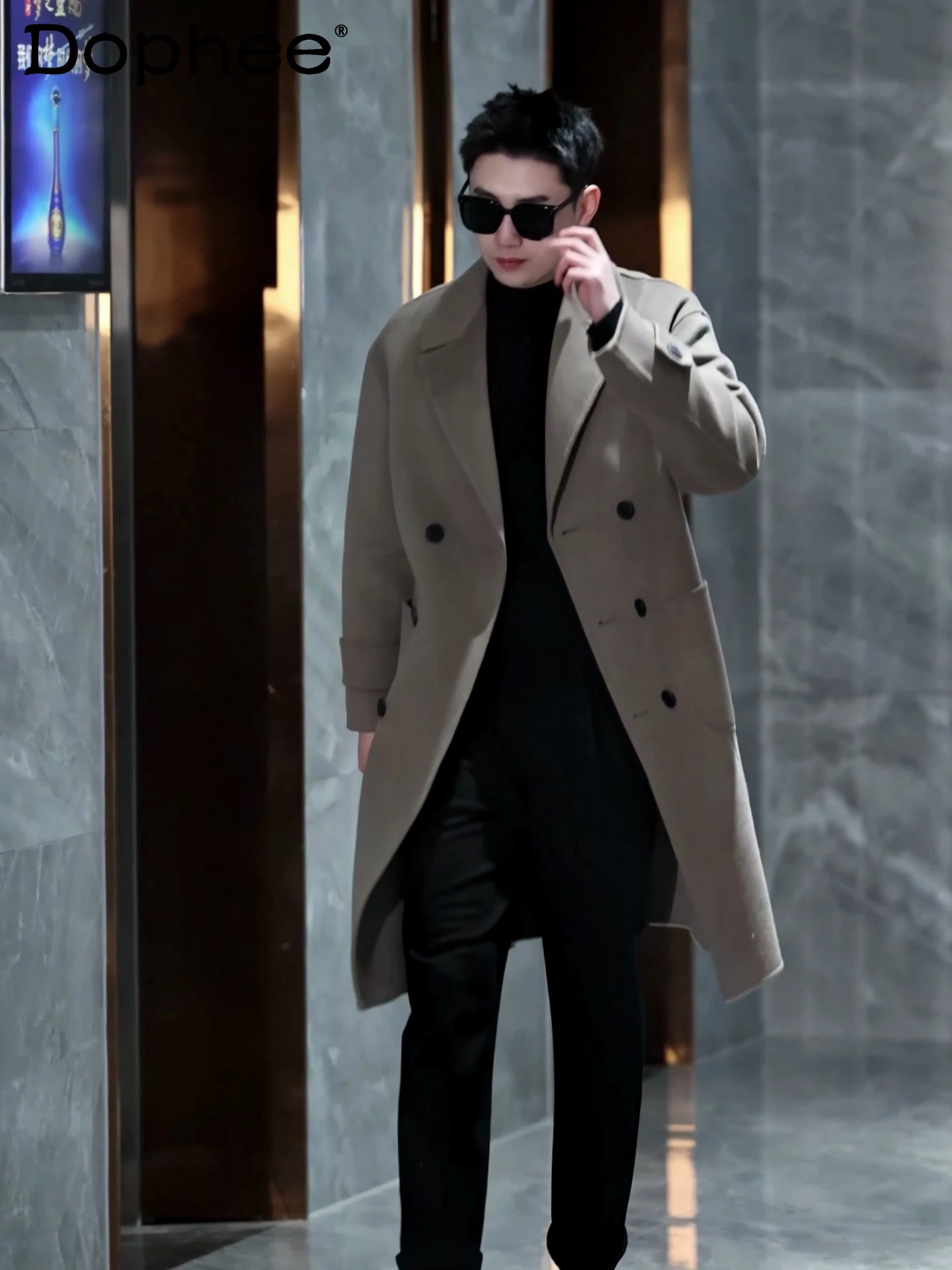 

Fashion New Winter Double-Sided Woolen Coats Men's High-End Mid-Length Cashmere Thicken Trench Coat Youth Trendy Male Coat