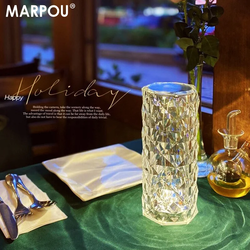

MARPOU Rose Diamond Table lamp Romantic Bedside Lamp for Bedroom Touch Adjustable Night Light Desktop Atmosphere Decoration Lamp