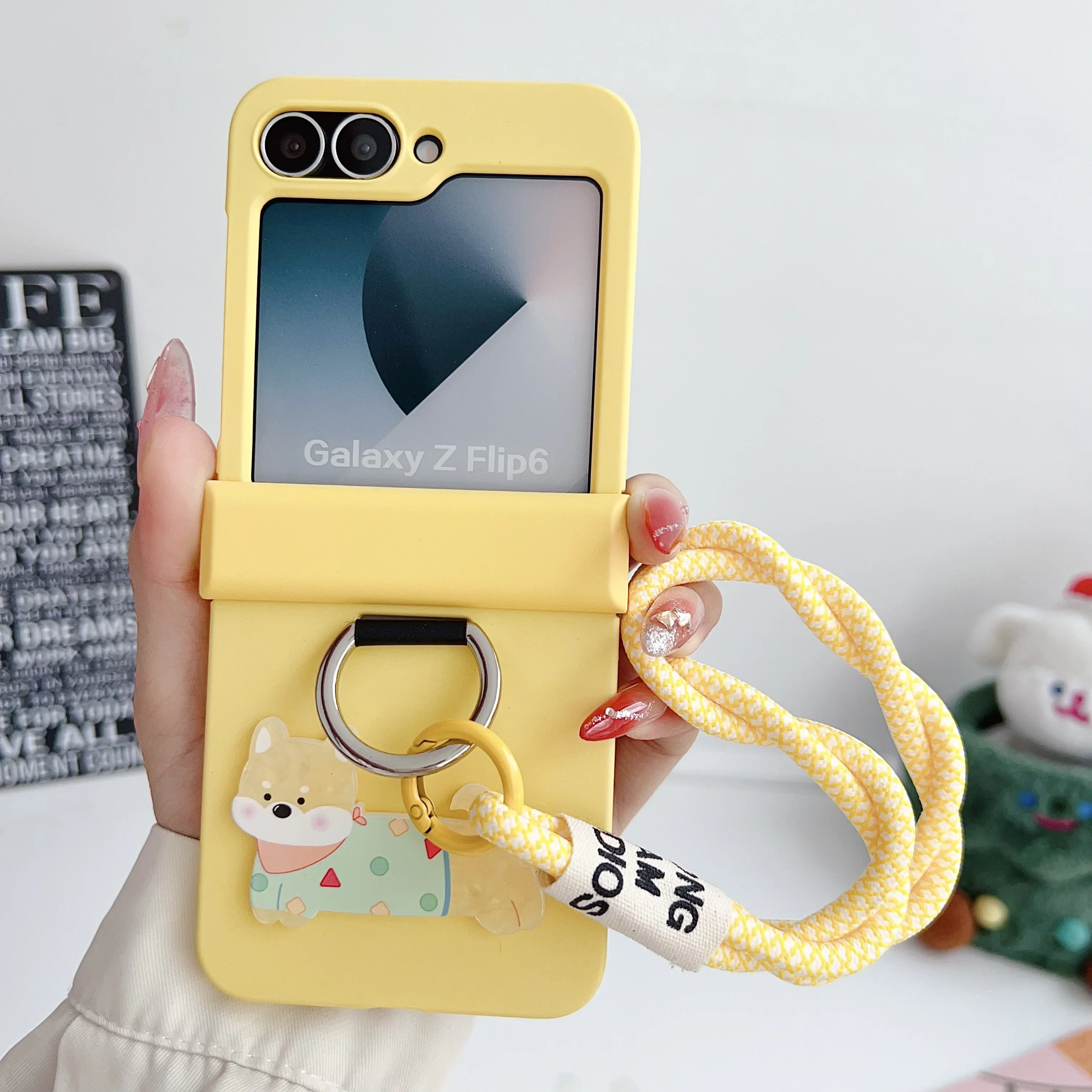 Cartoon Ring Wrist Strap Shockproof Phone Case with Hinge Protection