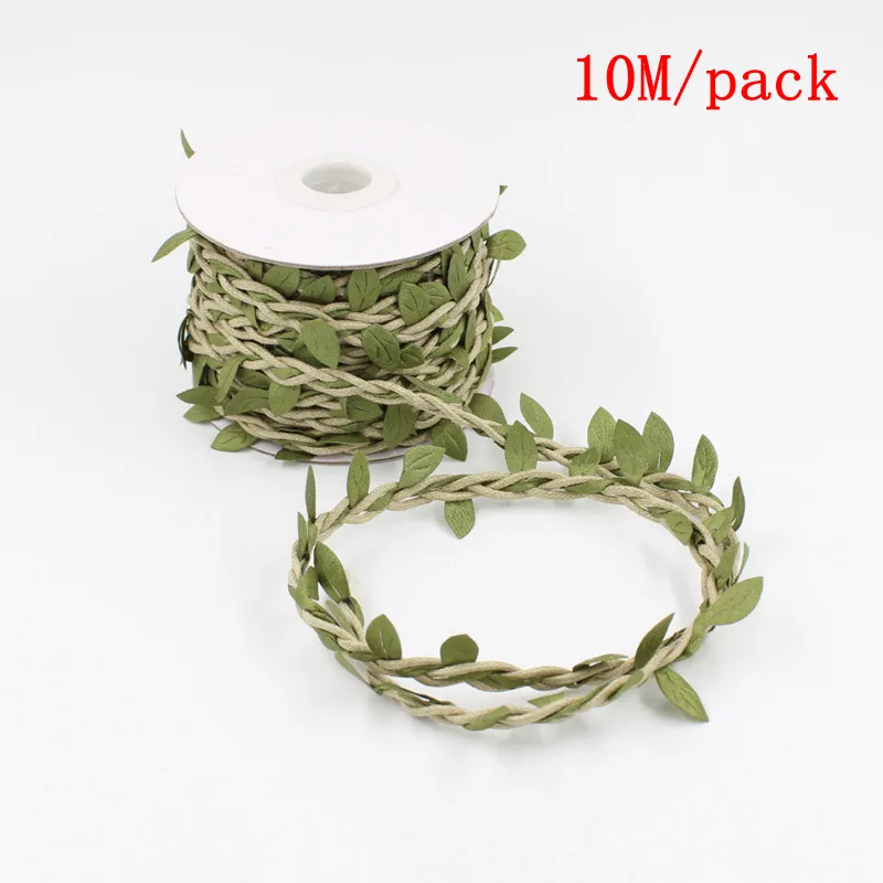 Artificial Leaves Twine Wax String With Leaf Silk Leaves Flowers Hemp Rope Wedding Party Decoration DIY Supplies 5M/10mM/roll, cotton rope,jute rope