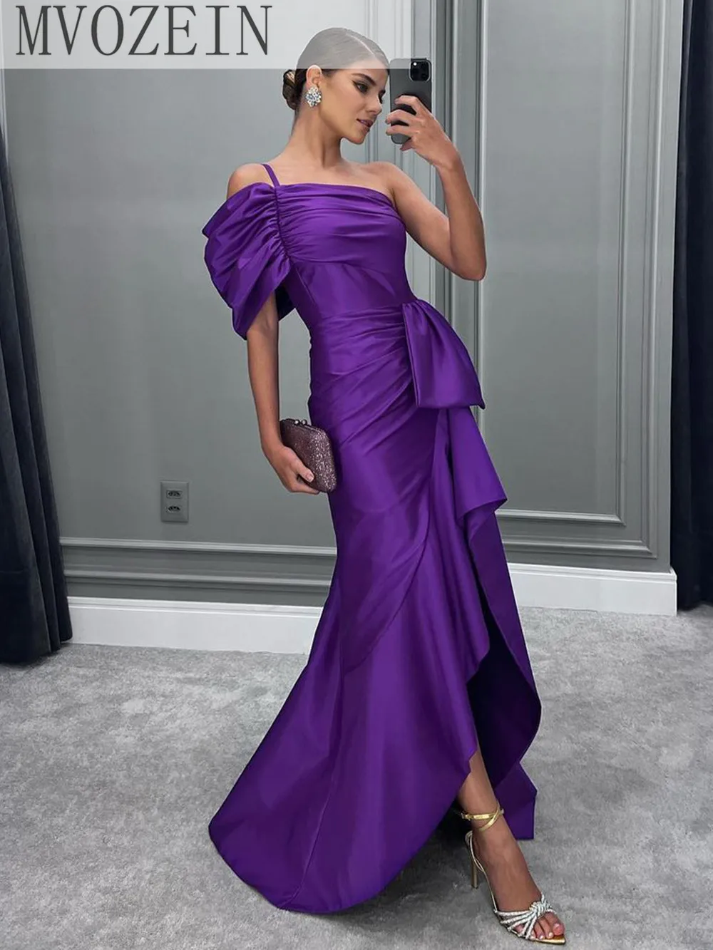 

Purple Formal Dress SatinMvozein Evening Dress Sheath Long Prom Dresses Split Party Dress 2023 New Formal Occasion Dresses