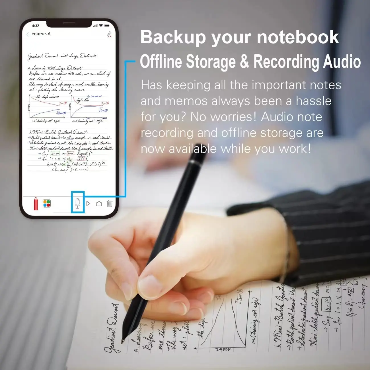 스마트 SyncPen 세트, 오파야 디지털 스마트 펜, 블루투스 무선 및 클라우드 노트 앱 (무료), iOS 안드로이드 기기 포함, 3 인 1