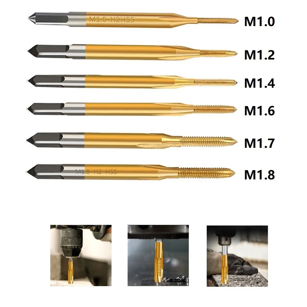 

1PC HSS Titanium Coating Screw Tap Drill Bit M1-M1.8 Metric Straight Flute Thread Tap Coated Machine Plug Tap Hand Tools