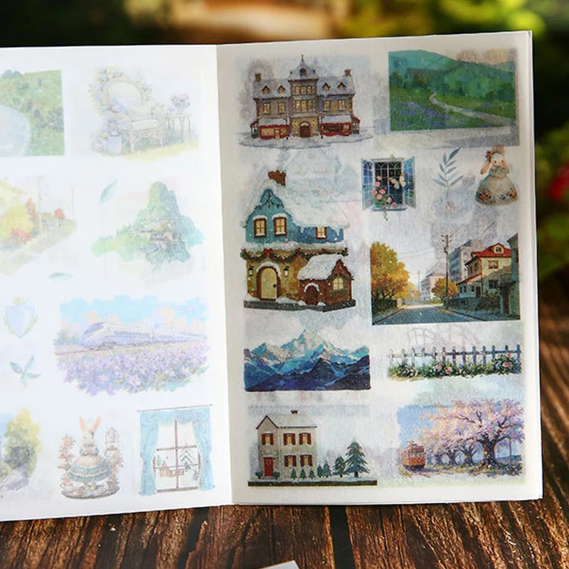 Mr.Paper 2 권의 책 레트로 다이컷 스티커북, 저널 스크랩북킹 DIY 엽서 장 빈티지 풍경 디오라마 스티커