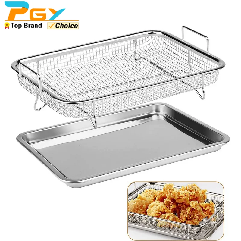 

Oven-Safe Copper Crisper Tray Non-Stick Aluminum Oven Baking Sheet Pan with Elevated Mesh Crisping Grill Basket Bakeware Rack