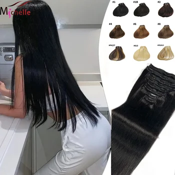 Straight Clip In Hair Extensions 100% Brazilian Remy Human Hair Clip In Hair Extensions 8pcs Hair Natural Black Color Clip Ins