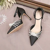 2025 New String Bead Pumps Pointed Thin Heels White Wedding Shoes Bridesmaid High Heels Sexy Satin Single Shoes - Image 5